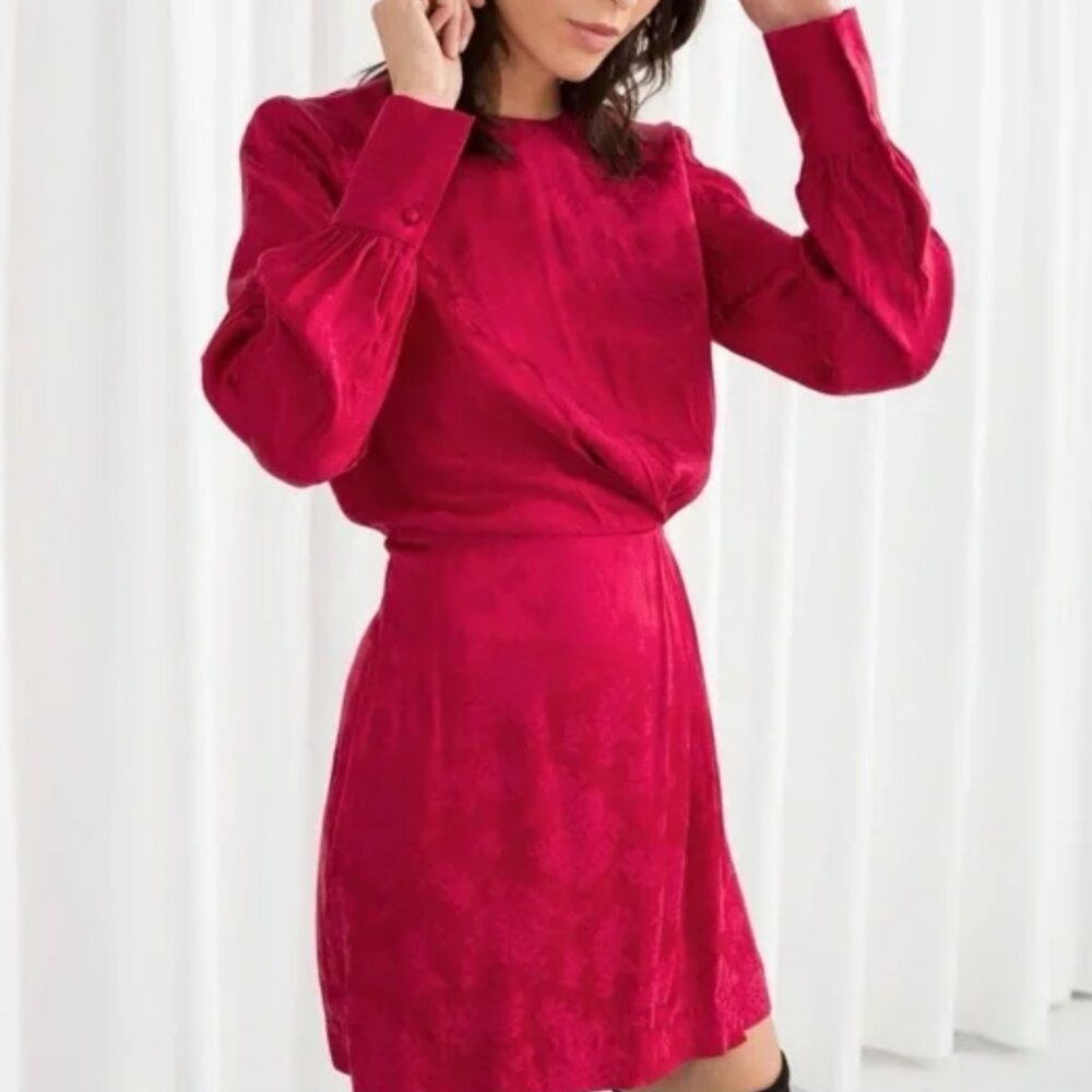 & Other Stories Gathered Satin Mini Dress - size 8